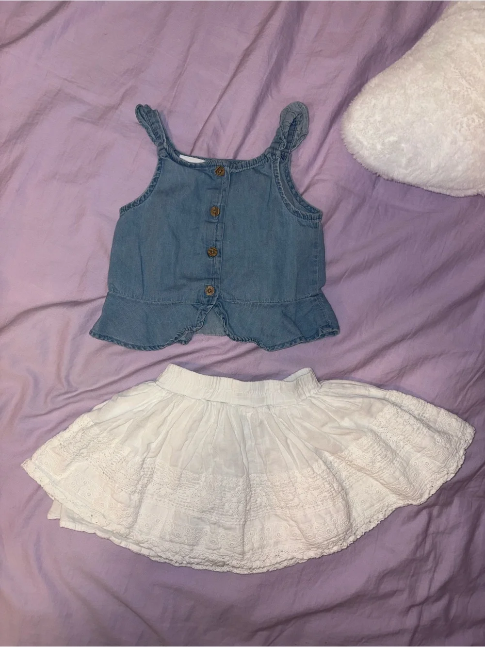 Girls Calvin Klein Set White Eyelet Skort and Denim Tank Top